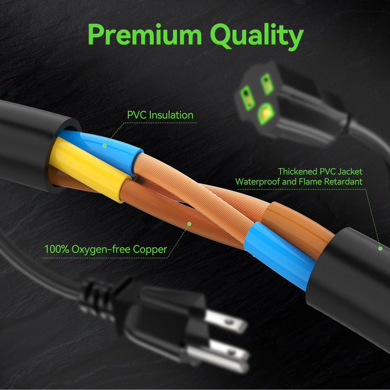 Power Extension Cord 0.5FT/6Inch(2 Pack), Short 3 Prong Electric Extension Cable Outlet Saver, Single Outlet, Heavy Duty, Waterproof, Flexible, 16 AWG, 13A 125V, Extender Wires with 15 Cable Ties 0.5 FT 2 PACK