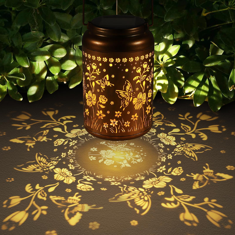 Solar Lantern Outdoor Hanging Lights Christmas Birthday Gifts for Women Mom and Grandma Butterfly Flower Metal Garden Decor Outside Waterproof LED Solar Lanterns for Patio, Yard, Pathway,Landscape Style_01-Butterfly