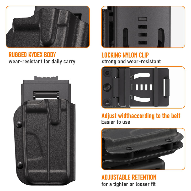 Kydex Multitool Sheath for Leatherman MUT, Dual Clips, Adjustable Retention | 1.5 mm Kydex, one-handed draw, positive click, horizontal or vertical carry, locking clip fits 2.05 in belts