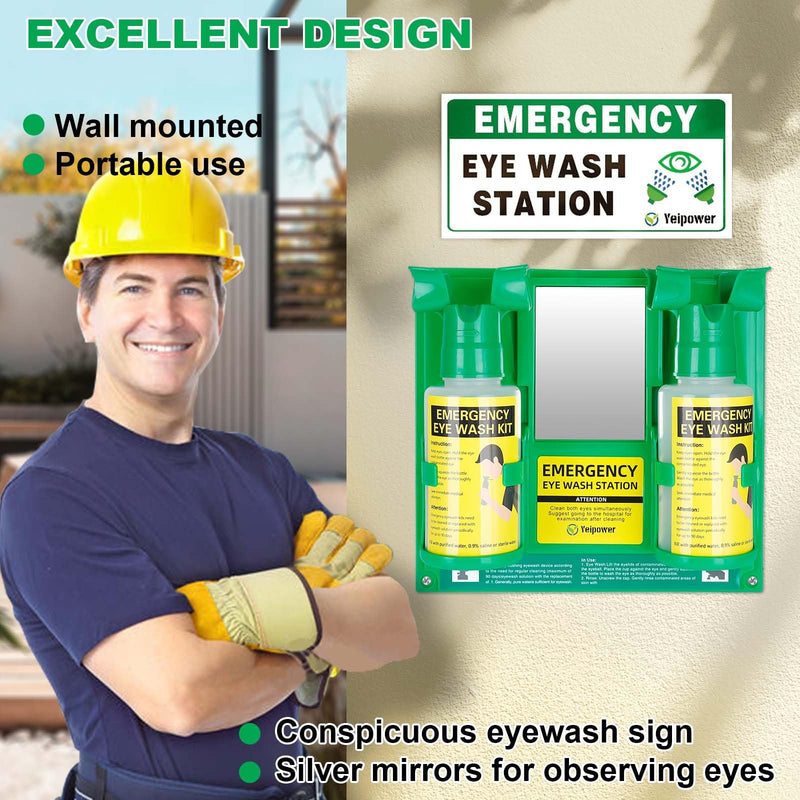 Portable Eyewash Station OSHA-Approved - Upgraded Emergency Eye Wash Bottles Flush Kit Clean Both Eyes Simultaneously Wall Mounted 16oz （No Solution） 1Pcs