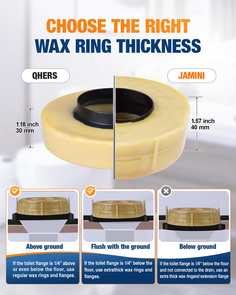 Jamini Toilet Flange Kit with 1.57in Wax Ring – Fix Leaks and Provide Strong Support, Replace Damaged Flanges, Compatible with 3" & 4" Drain Pipes, Perfect for Floor-Level or Below-Floor Drains Yellow ExtraThick