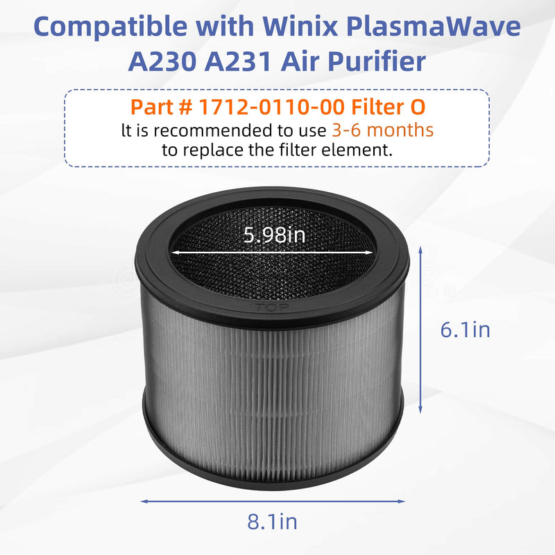 A231 A230 Replacement Filter O for Winix A230 and A231 Air Purifier,3 in 1 H13 True HEPA High-Efficiency Activated Carbon Filter.Compare to Part # 1712-0110-00, 1712011000,2 Pack