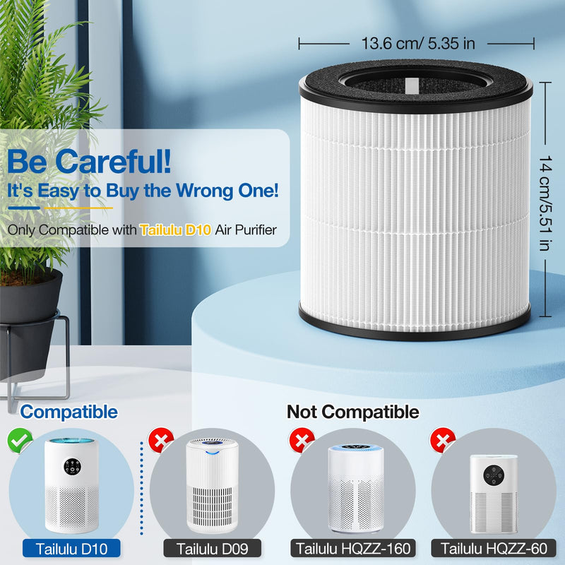D10 Replacement Filter Compatible with Tailulu D10 Air Purifier, 2 Pack