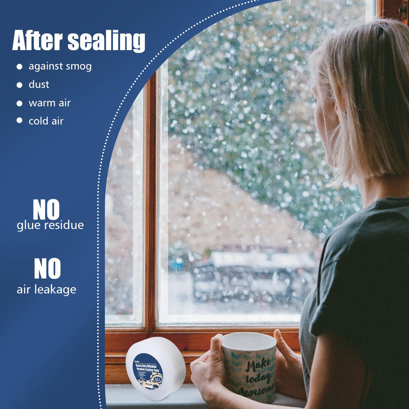 Heavy Duty Window Weather Sealing Tape - Transparent Window Tape for Winter and AC Insulation, No Mess Winter Window Seal Kit - 2 Inch Wide 90 FT Long 2IN x 90FT