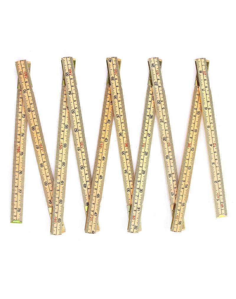 QWORK Folding Wood Rule, 2 Pack, 6FT 6 Inch Foldable Ruler with US and Metric Measurements for Carpenters