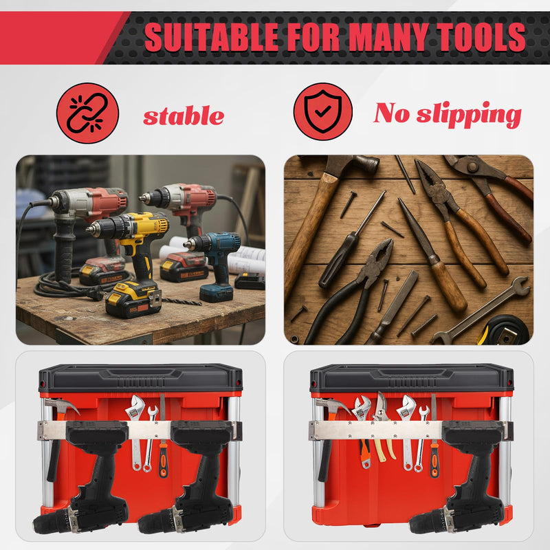 Power Drill Holder Compatible with Milwaukee Packout Toolbox Accessories Tape Measure Tool Holder Hanging Screwdrivers Wrenches on the Side for Toolbox No Drilling Organizer 14.8 x 1.4 x 0.6 inches nonmagnetic
