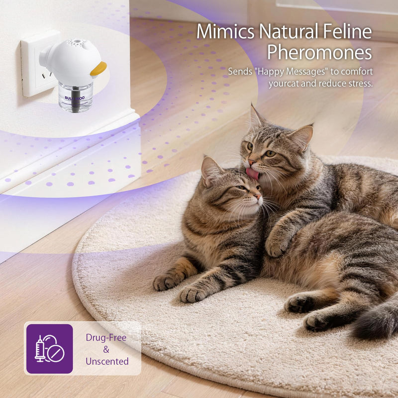 Cat Calming Pheromone Diffuser Set (120-Day Supply) – 2 Diffusers + 4 x 48ml Refills – Helps Reduce Urine Spraying, Scratching & Fighting – Unscented Stress Relief for Multi-Cat Homes