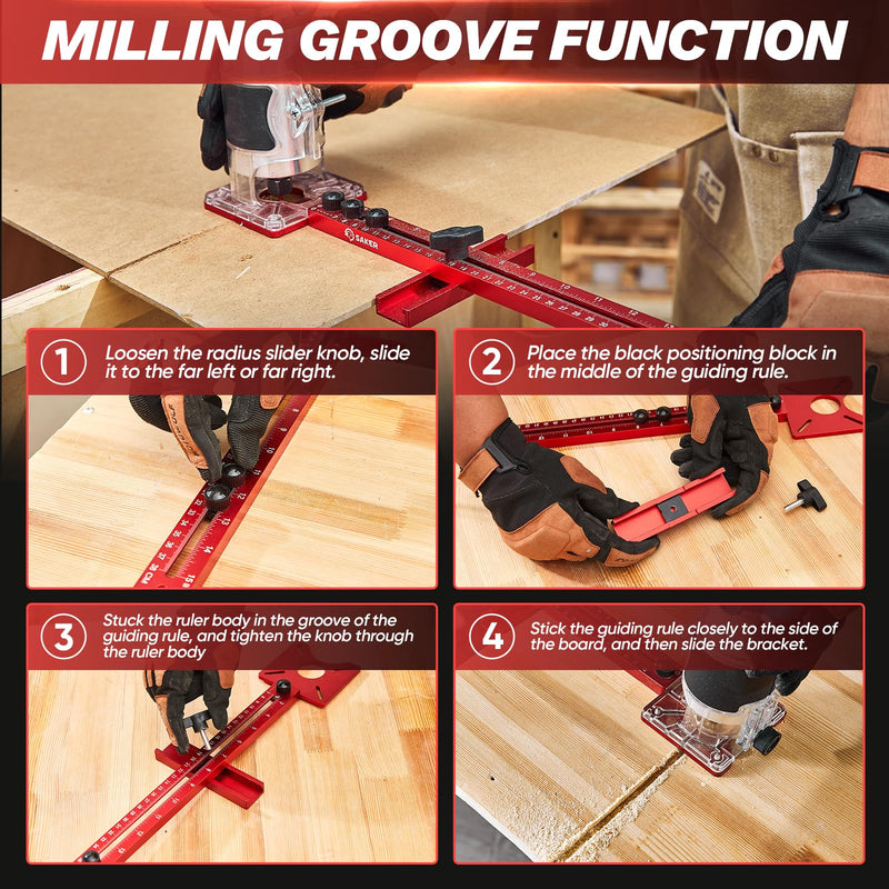 Saker New 4 in 1 Router Milling Groove Bracket|Cabinet Hardware Jig with Automatic Center Punch|Router Milling Groove Bracket Advantages|Router Guides for Woodworking basic version