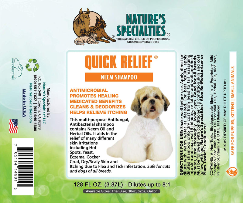 Nature's Specialties Quick Relief Neem Shampoo for Dogs Cats, Non-Toxic Biodegradable 16oz