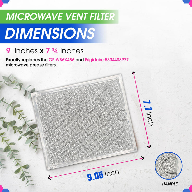 Microwave Filter Replacement 9" x 7.72" Fits WB6X486 GE Microwave Filter and Frigidaire 5304408977 - Aluminum Mesh Screen Grease Filter - Filters Air Entering Over the Range Oven Vent Fan (2-Pack) 2