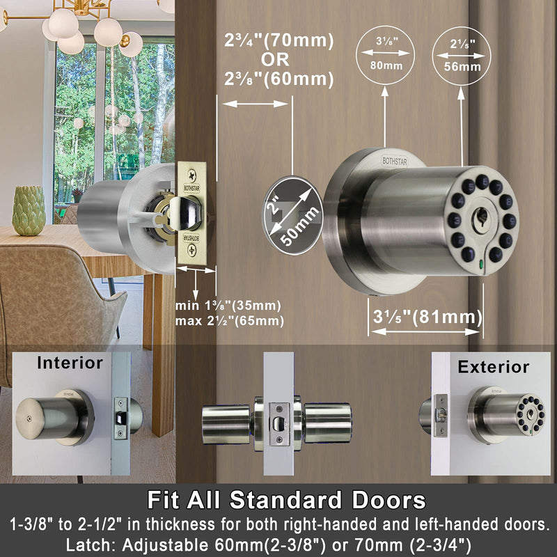 Keypad Door Knob with Key,Keyless Entry Door Lock, Code Locks Door Knob, Auto Lock,50 User Code,Easy to Install,for Home,Office,Hotel,Bedroom,Garage,No Deadbolt Satin Nickel