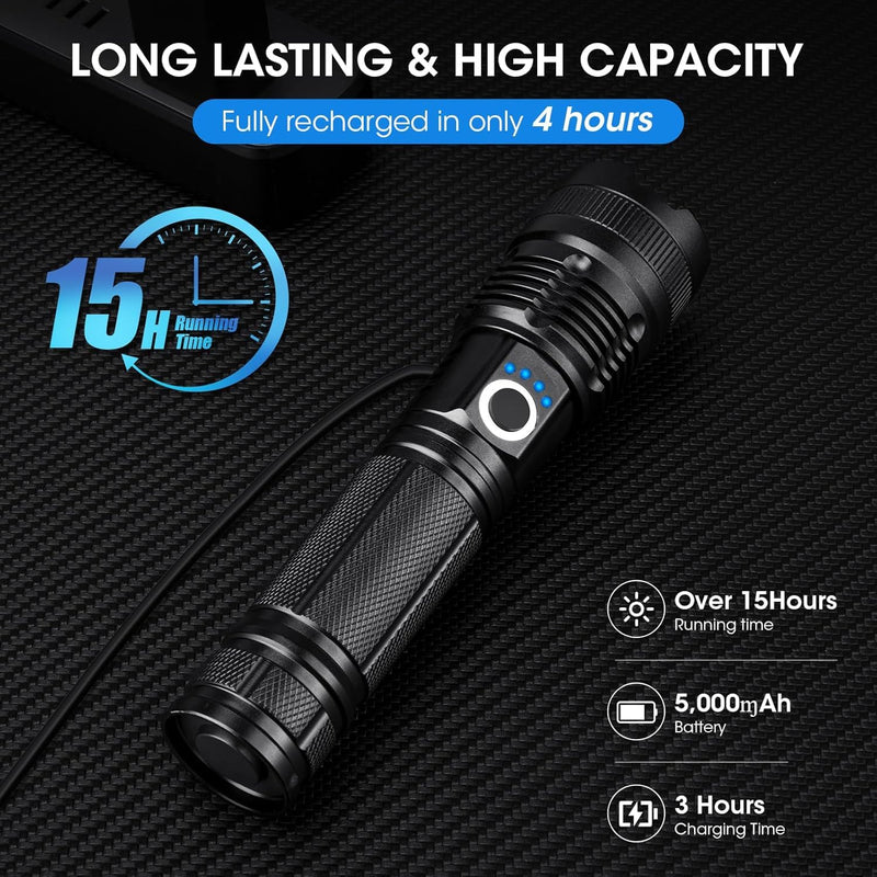 Rechargeable 99,000 High Lumens Flashlight - 2Pack Bright LED Flash Light with 5 Modes, Powerful Waterproof Handheld Lintera for Camping Home L-2P