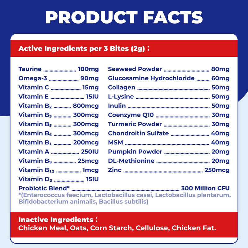 Wellix 26 in 1 Taurine for Cats Multivitamin Treats with L-Lysine for Immune, Joint Support Skin & Coat & Heart Health - Multivitamin, Omega 3, Taurine Supplement for Indoor & Senior Cat - 450 Bites