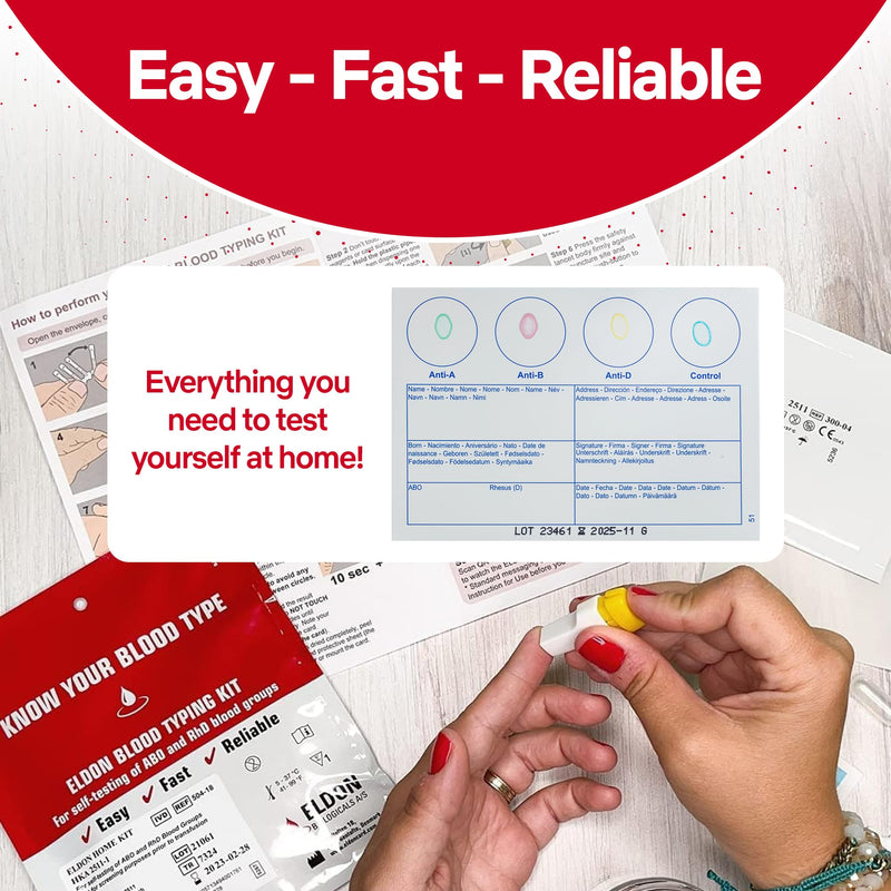 Eldoncard Blood Typing Kit, 3 Test Pack, Know Your Blood Type, Accurate Instant Home Testing, Determine A, O, B, Rhs-D Negative & Positive Groups