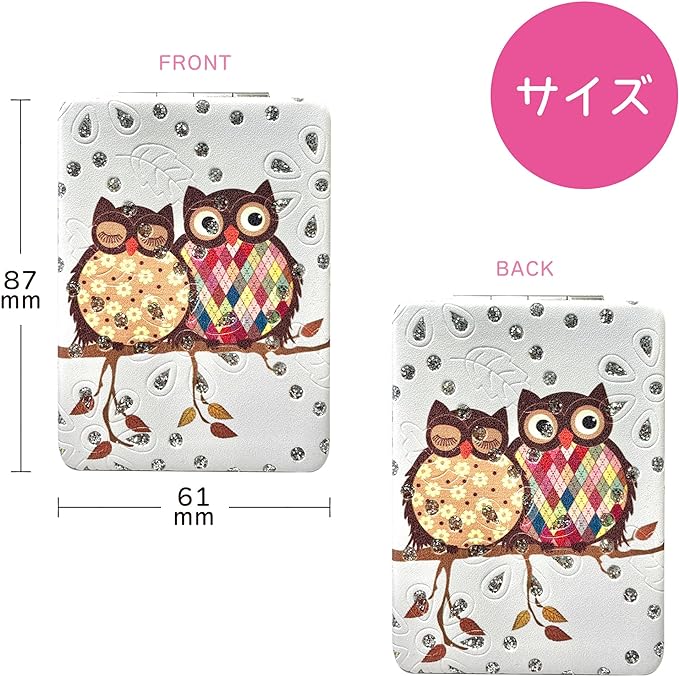 [Happiness Owl] Compact Mirror, Hand Mirror, Portable Folding Mirror, Hand Mirror, Double Magnification, Cute, Stylish, Owl (Design C) - NewNest Australia