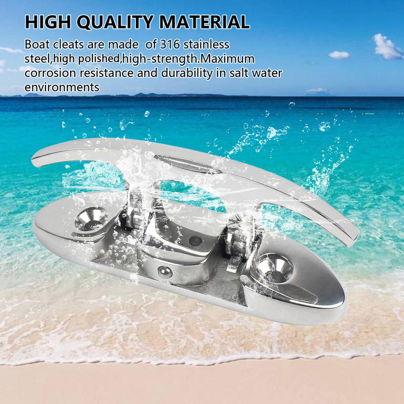 Boat Cleats 4-3/4inch and 6inch,316 Stainless Steel Folding Boat Dock Cleats,Flip Up Dock Cleat Rope Cleat for Boat,Yacht,Decks,Dock Line Mooring,Fasteners Included (2Pack,4Pack) 4-3/4"-2Pack