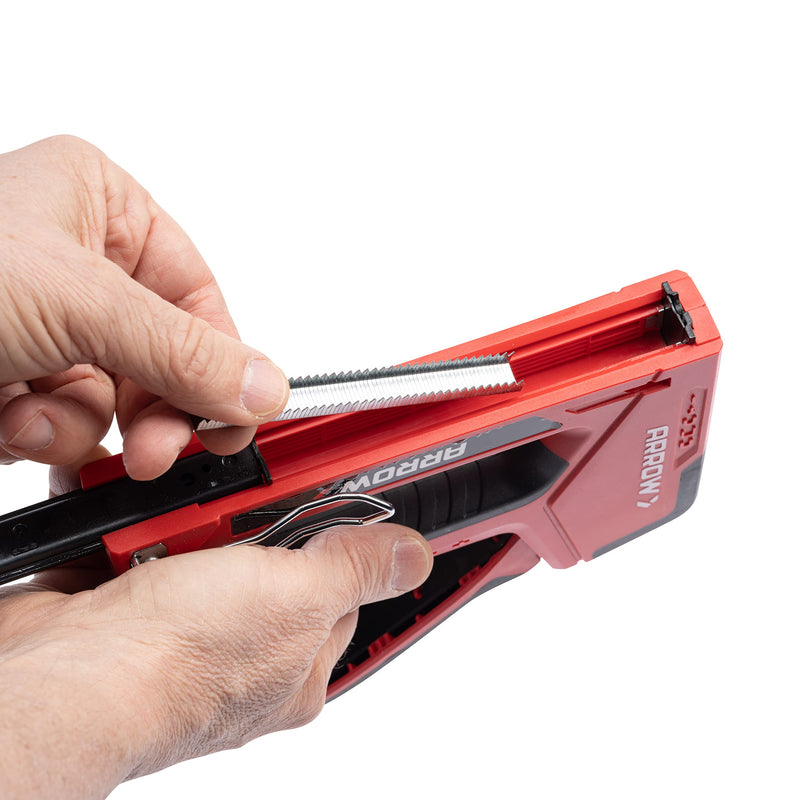 Arrow T501 5-in-1 Manual Staple and Nail Gun, Wire Stapler, and Brad Nailer for Wood, Upholstery, Construction, Insulation, Crafts, Fencing, and Cable, Black/Red