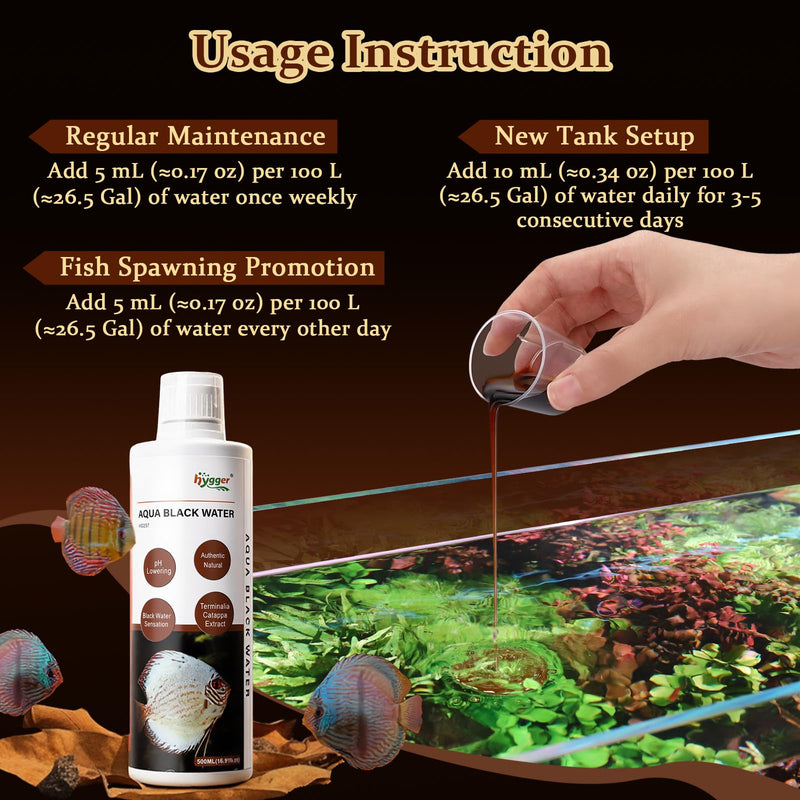 hygger Blackwater Aquarium Conditioner with Natural Olive Leaf Extract, Humic & Tannins, Regulate pH Value Soften Water Create Tropical Biotope Black Water Environment for Freshwater Aquarium (500ML) 500ML