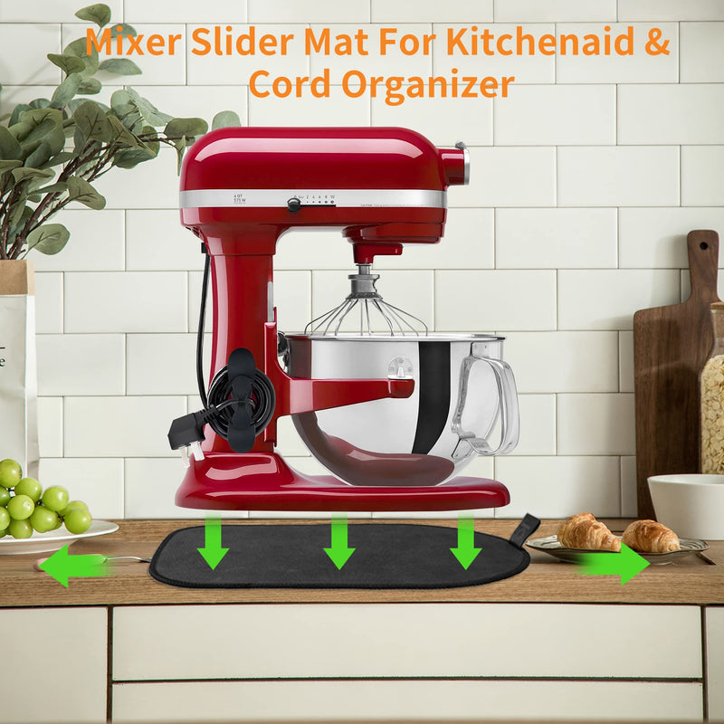 Sliding Mat for Kitchenaid Mixer, Mover Mat Pad for 5-8Qt Bowl Lift Stand Mixer, Kitchen Appliance Slider Compatible for Pro 600 Stand Mixer with Black Kitchen Accessory, Kitchen Aid Mixer Accessories 5-8Qt Mat＋Black Kitchen Accessory