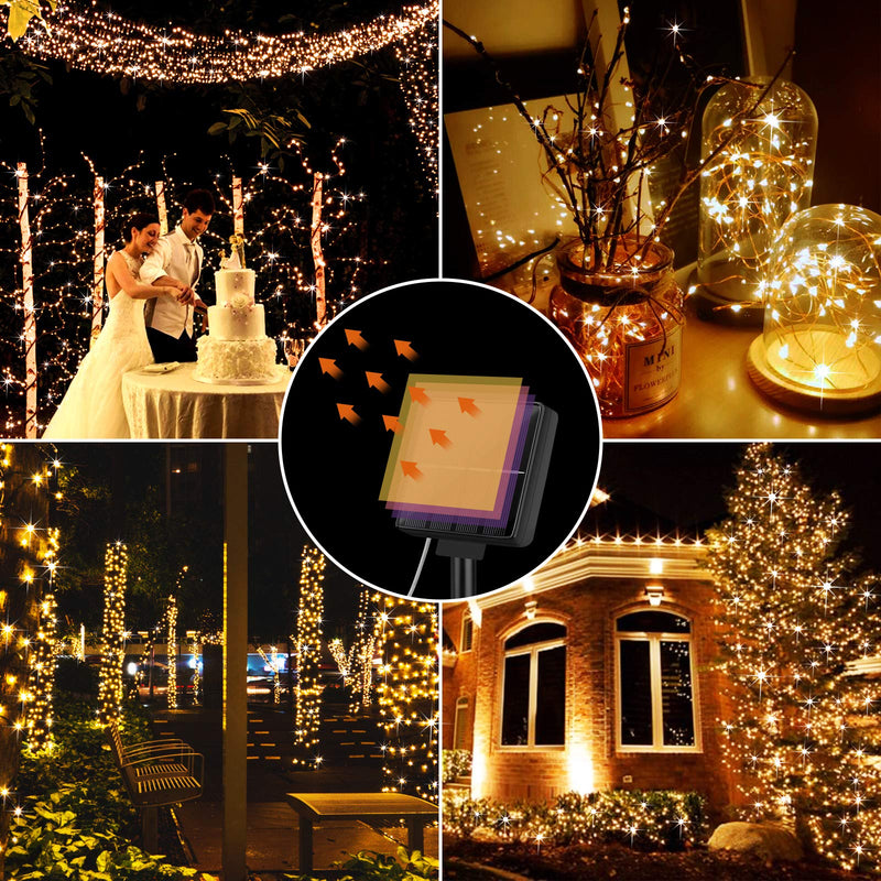 Brightever Outdoor Solar String Lights Waterproof 288Ft, 4-Pack Each 72FT 200 LED Solar Powered Fairy Lights with 8 Lighting Modes, Copper Wire Lights for Patio, Garden, Party, Wedding (Warm White) Warm White