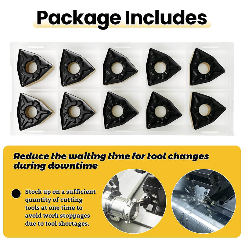 Carbide Turning Inserts WNMG432 WNMG080408, CVD Coated Turning Inserts Cutting Tools for Steel, Negative Chip-Breaker CNC Inserts for Lathe Turning Tool Holder, 10Pcs WNMG432 WNMG080408 10pcs