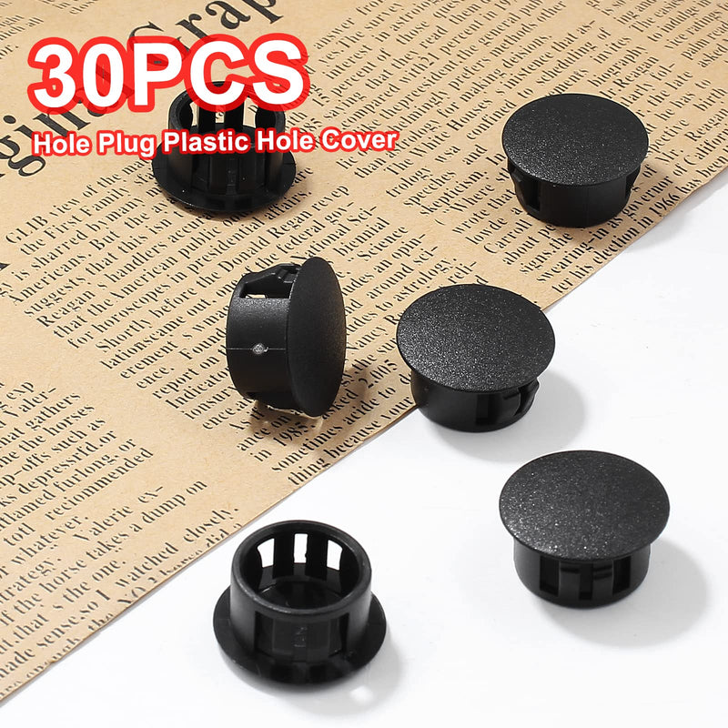 30Pcs 3/4 inch (19mm) Black Hole Plugs, Plastic Round Flush Type Panel Plugs Fastener Cover for Furniture Protectors 3/4inch (19mm)