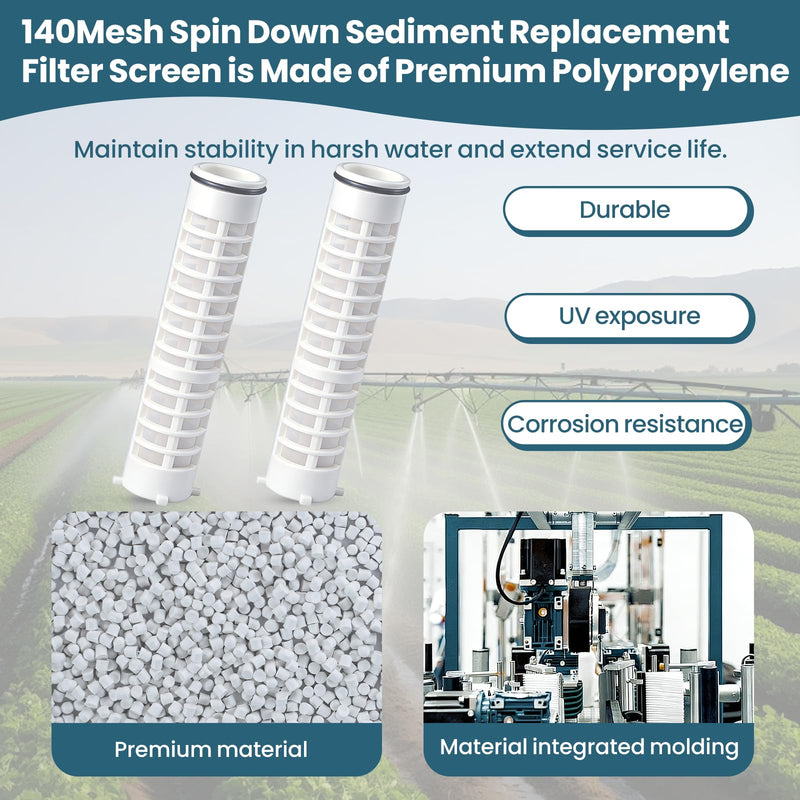 2 Pack 1-1/2" 140 Mesh Spin-down Replacement Filter Screen for Rusco Vu Flow Heavy-Duty 1.5 Inch Spin Down Sediment Water Filter for Irrigation, Sprinkler, Well Water & Plumbing Protection, Washable