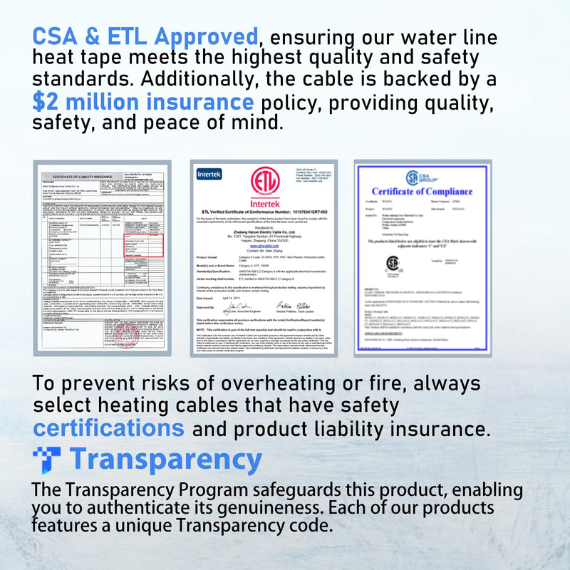 HEATIT Heating Cable - CSA & ETL Approved, Prevents Pipe Freeze, Keeps Water Flowing, Energy-Efficient, Reliable Performance, Hassle-Free, Durable Heat Tape for Water Pipes HISD 6ft, 7w/ft, 120V 6 ft