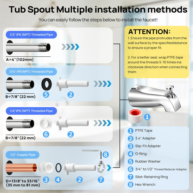 Shower Trim Kit with Tub Spout, Compatible with Moen Gibson Posi-Temp T2901 Polished Chrome