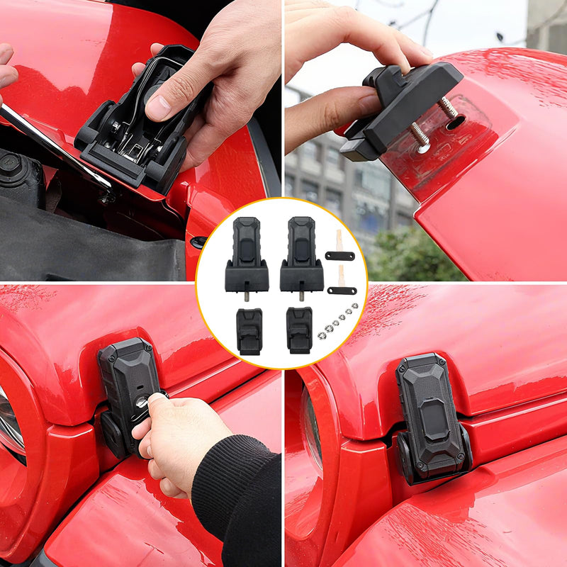 Locking Hood Latch for Jeep Anti-Theft Security Lock Catch Accessories with Keys, Dust & Water Resistant, Compatible with 2018-2025 Jeep Wrangler JL JLU 4XE & Gladiator JT, 1 Pair, Black