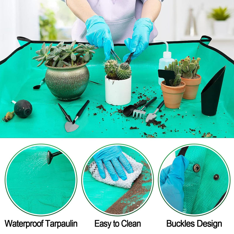 20 pcs Succulent Tool Set - 39.4" Indoor Plant Repotting Mat and 19 Pcs Mini Succulent Hand Tools, Garden Flower Plants Transplanting Supplies for Christmas Holiday Gardening Gifts Outdoor, Green