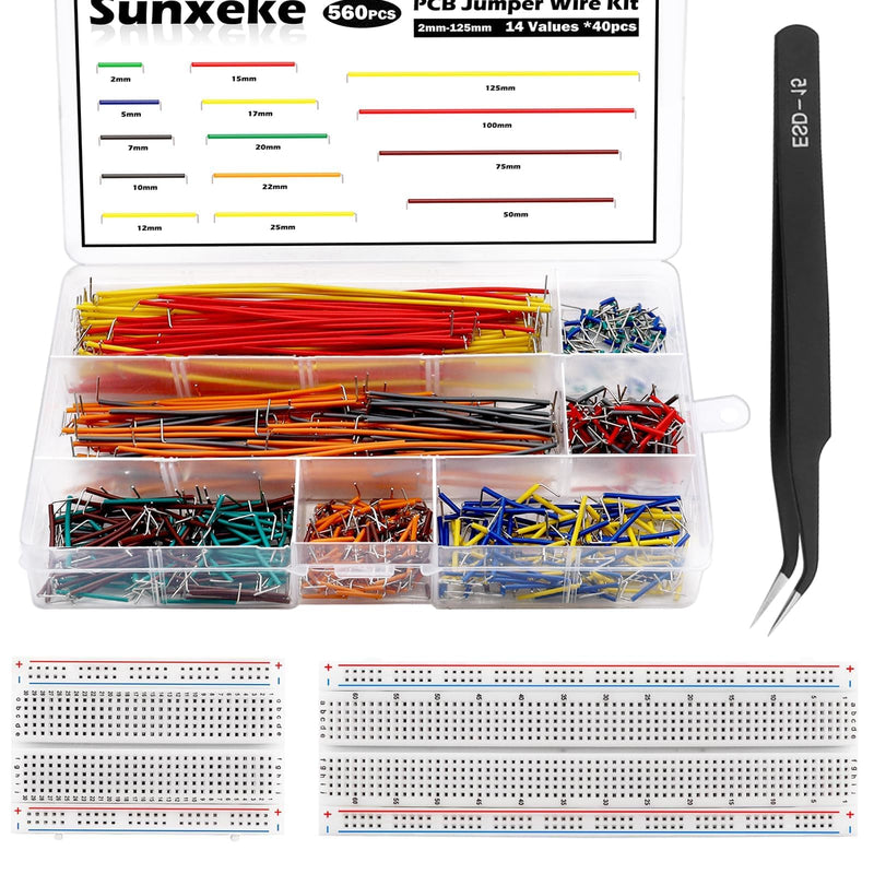 560Pcs Breadboard and Jumper Wire kit PCB Circuit Board Assortment,14 Different Lengths Breadboard Jumper Wires with Breadboard and Tweezers,Suitable for Electrical DIY Experiments 560Pcs+Breadboard