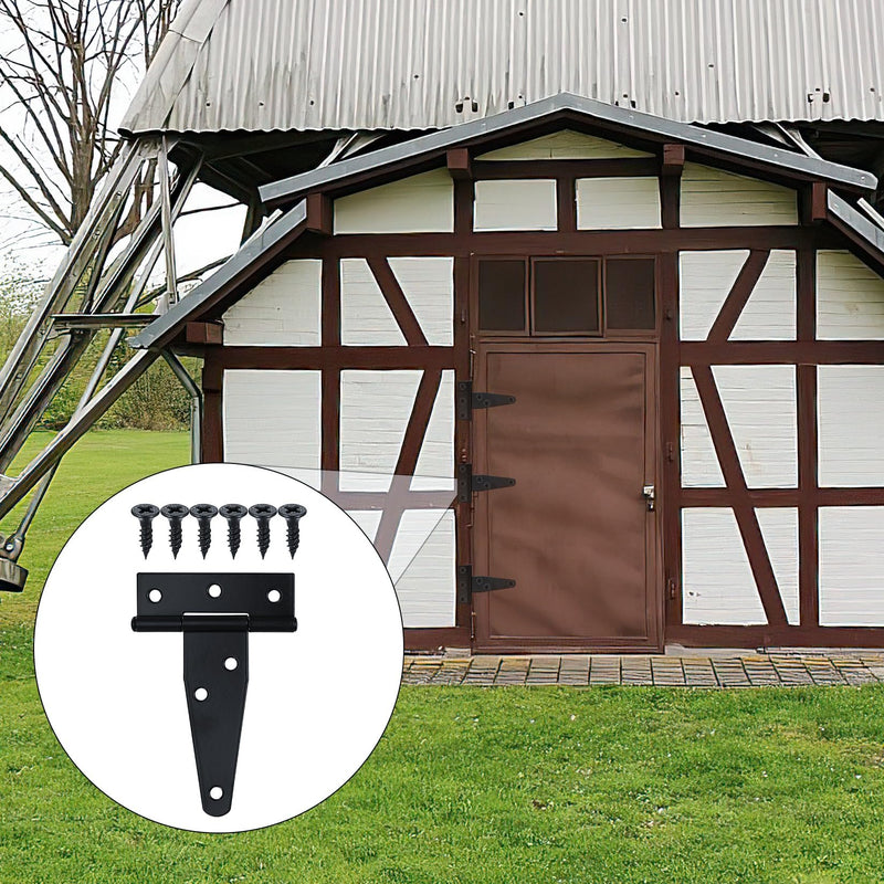 6 Pack 3 Inch T Hinges Shed Door Hinges, T-Strap Gate Hinges, Heavy Duty Black Outdoor Tee Hinge for Wooden Fences, Barn Door Gates Hinges for Shed Door Hardware Hinges 6