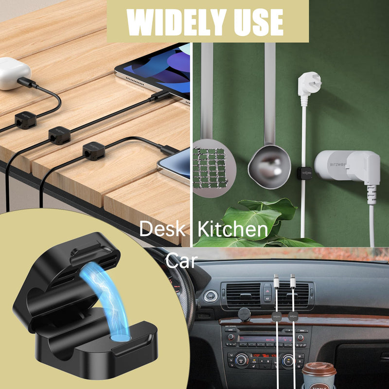 [9 Pack] Magnetic Cable Clips, Easy to Adjust, Enhanced Adhesive Wire Organizer, Desk Cable Management, Mini Holder for Wire Or Cable Clips for Home, Office, Car, Desk, Nightstand (Black-9 Pack) Black-9 Pack