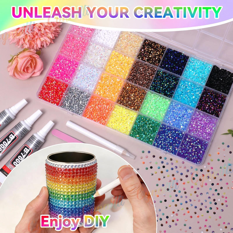 32000Pcs 3MM Colors Flatback Rhinestones for Bedazzling, Jelly Resin Crystal Rhinestones Gems, Colorful Gems Bedazzling for Crafting DIY Face Makeup Crafts Tumblers 3mm Jelly