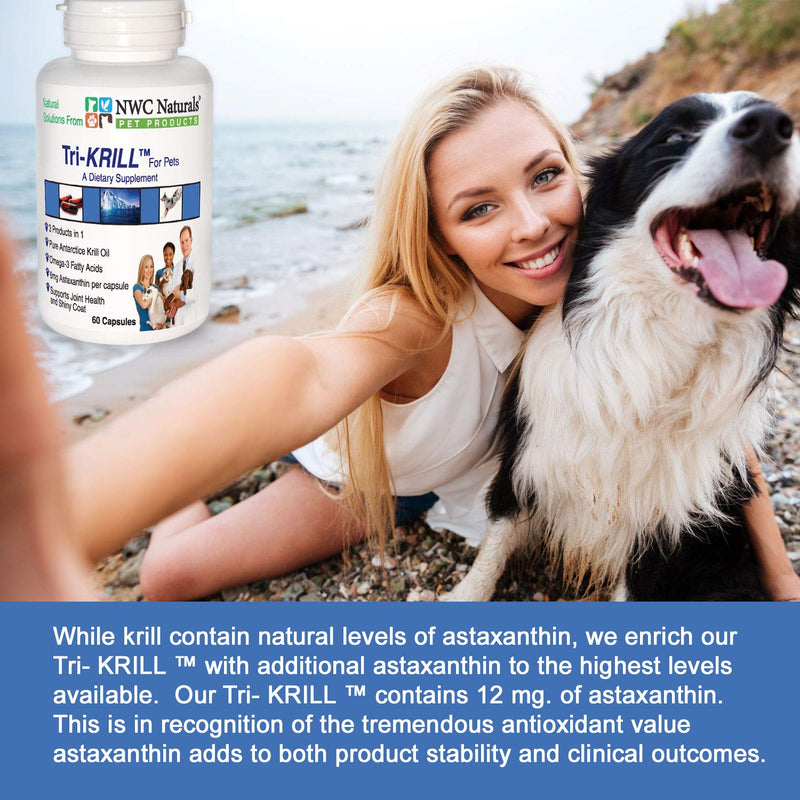 Tri-Krill Oil Capsule Supplement for Dogs and Cats, Supports Joint, Brain, Supports Healthy Skin and Coat, Pure Antarctic Krill with Astaxanthin, Omega-3, DHA, EPA by NWC Naturals - PawsPlanet Australia