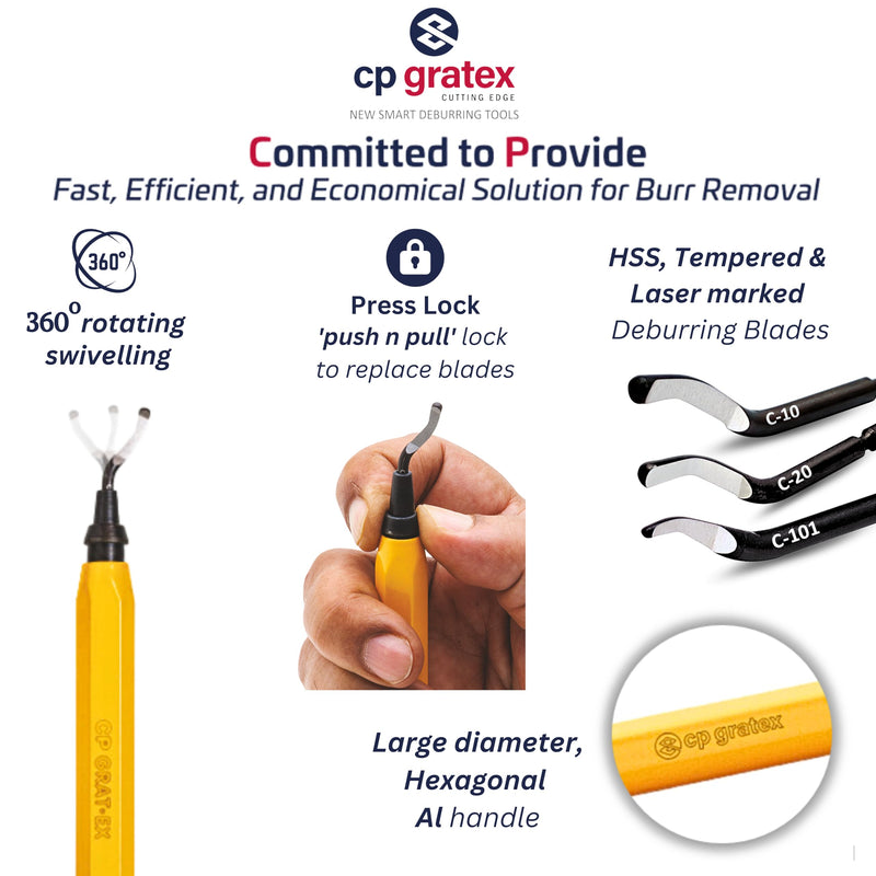 Deburring Tool [Yellow] – 1/2” C Burr Set 3 with 31 HSS Deburring Blades, Works on Metal, Resin, 3D Printing Plastic, PVC, Iron, Copper, Brass