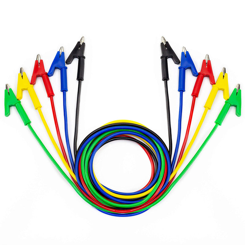 KAIWEETS 5PCS Alligator Clips Electrical Test Leads Set, 15A Jumper Wires Heavy Duty with Protective Copper Clips, Premium Cables for Electrical Testing, Experiment, 5 Colors 39.6 inches
