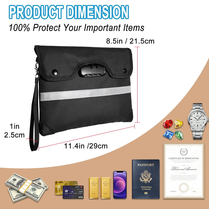 HOMELYLIFE Fireproof Money Bag,A4(15*11.8'') 6200°F Fireproof,Waterproof,Extra Thick Fireproof Cotton Lined for Home/Office Use,Secure Storage for Valuables,ash,Contracts,Jewelry & Important Documents A4 (15*11.8*1in)