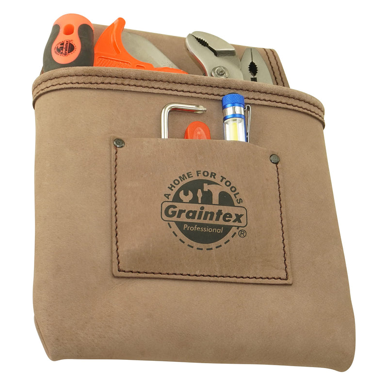 Graintex ST2009 One Pocket Nail & Tool Pouch Natural Top Grain Leather for Framers, Constructors, Electricians, Plumbers, Handyman