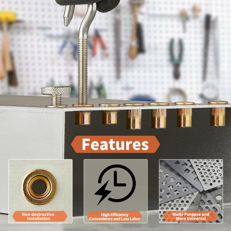 Rivet Nut Installation Tool Set Flat Head Rivnut Threaded Insert Nut Kit SAE & Metric for Metal Heavy Duty Zinc Plated Nutsert (1/4-20(Rivet Nut Tool-25pcs)) 1/4-20(Rivet Nut Tool-25pcs)
