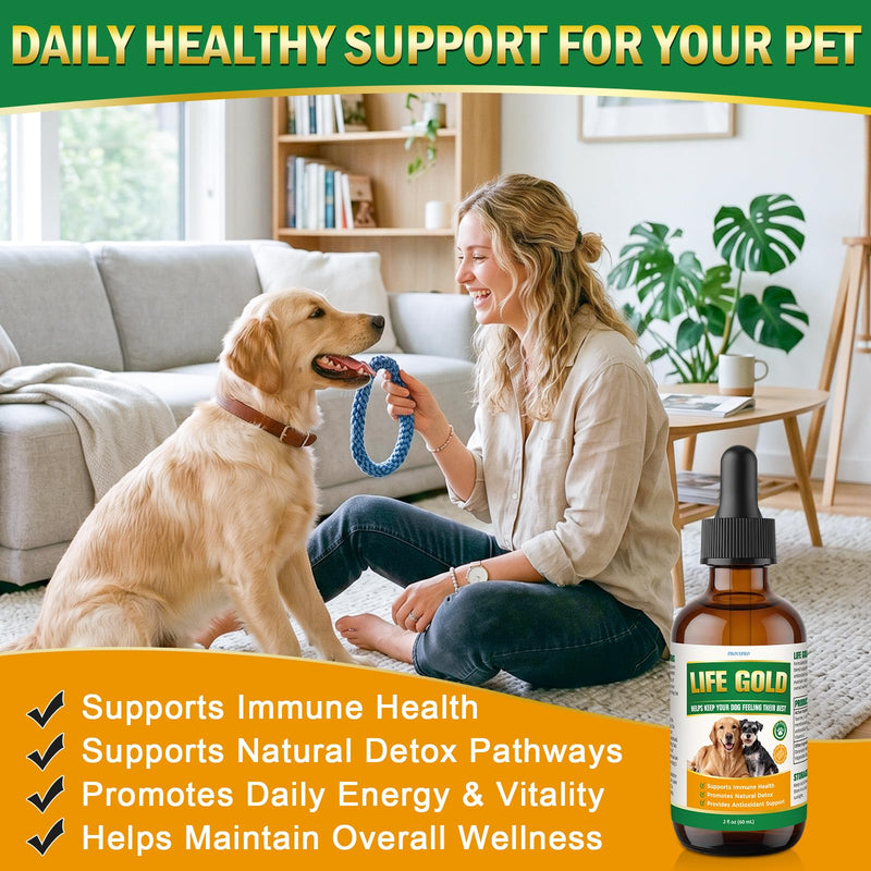 Life Gold for Dogs, Immune Support Liquid Supplement for Senior Dogs, Herbal Antioxidant & Daily Wellness Formula with Astragalus, Sheep Sorrel & Burdock Root, Vet Formulated, 2 fl oz