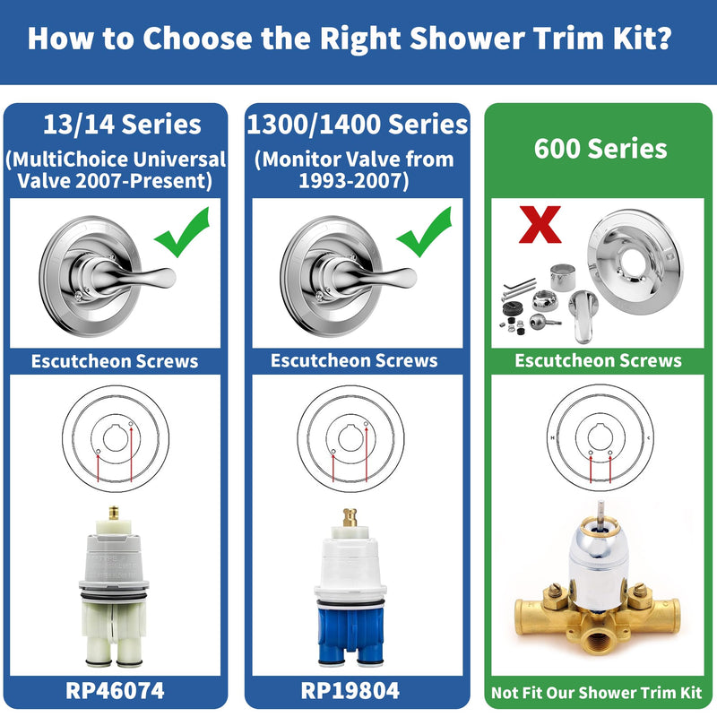 Replacement for D Faucet 13 Series Single-Function Shower Valve Trim Kit, Shower Handle, Chrome Shower Trim Kit T13020 (Cartridge and Valve Not Included) Without Cartridge