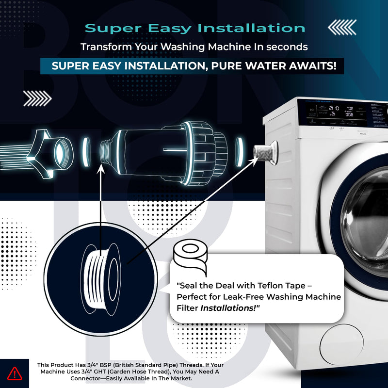Washing Machine Water Filter & Softener | Inline Hard Water Filter with Crystal Resin & Tourmaline Balls | Hose Filter for Washing Machines | 100% Leakproof Design (Only for Washing Machines)