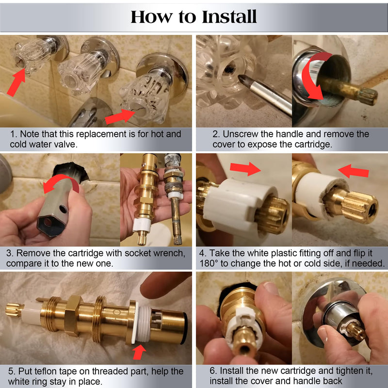 Dreyoo Ceramic Disc Cartridge Replacement for 910-030, Shower and Faucet Stem Compatible with Price/Pfister, Shower Valve Faucet Cartridge Brass Construction (2 Pack) 2