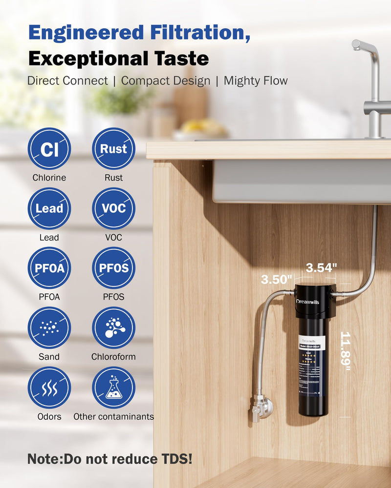 Dreamwills DS10 Under Sink Water Filter System, 1.3 GPM High Flow, 1 Year 11.89 in