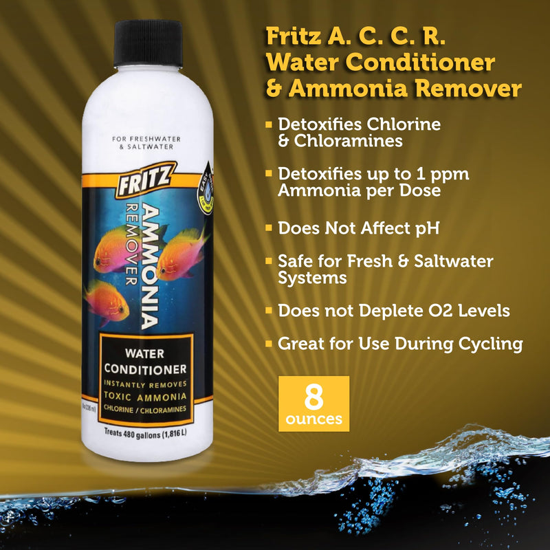 Fritz Aquatics ACCR Water Conditioner Instantly Removes Toxic Ammonia/Chlorine & Chloramines for Fresh & Salt Water Aquariums (8-Ounce) 8 oz