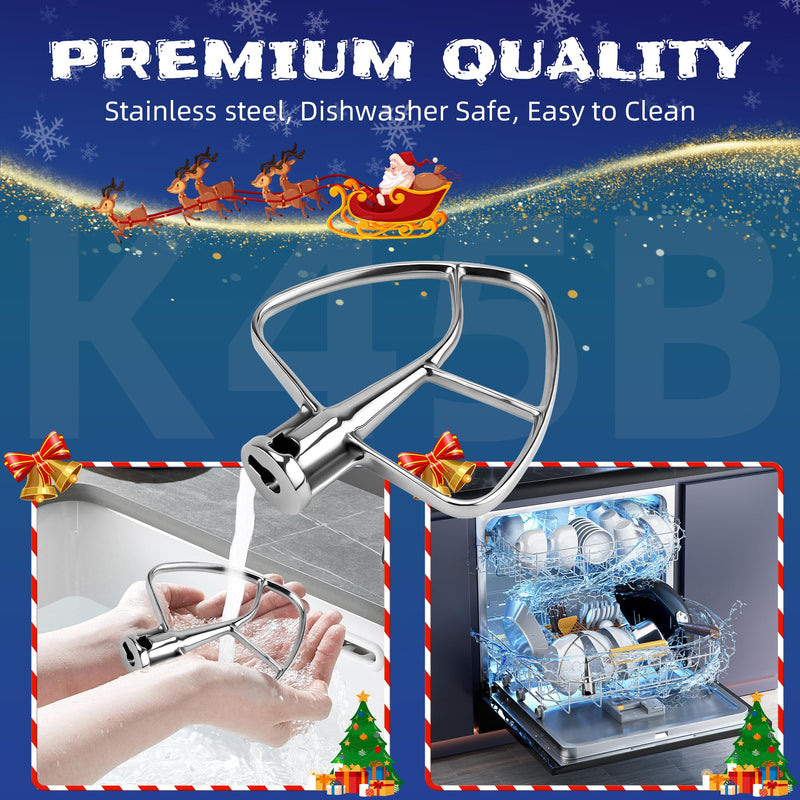 Stainless Steel Flat Beater K45B Kitchen Mixer Aid Paddle for 4.5 Quart Stainless Steel Bowl,Tilt-Head Stand Mixer Beater K45SS by AMI PARTS - Easy to Clean Stainless Steel Flat Beater Fit 4.5 Quart Tilt-Head Stand Mixer