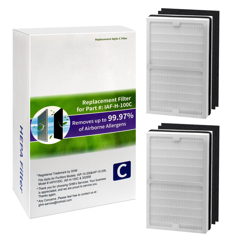 2 Pack IAF-H-100C Filter C Compatiable with Idylis Air Purifiers IAP-10-280 & IAP-10-200 (2 Pack Hepa Filter & 2 Activated Carbon Pre-Filter)