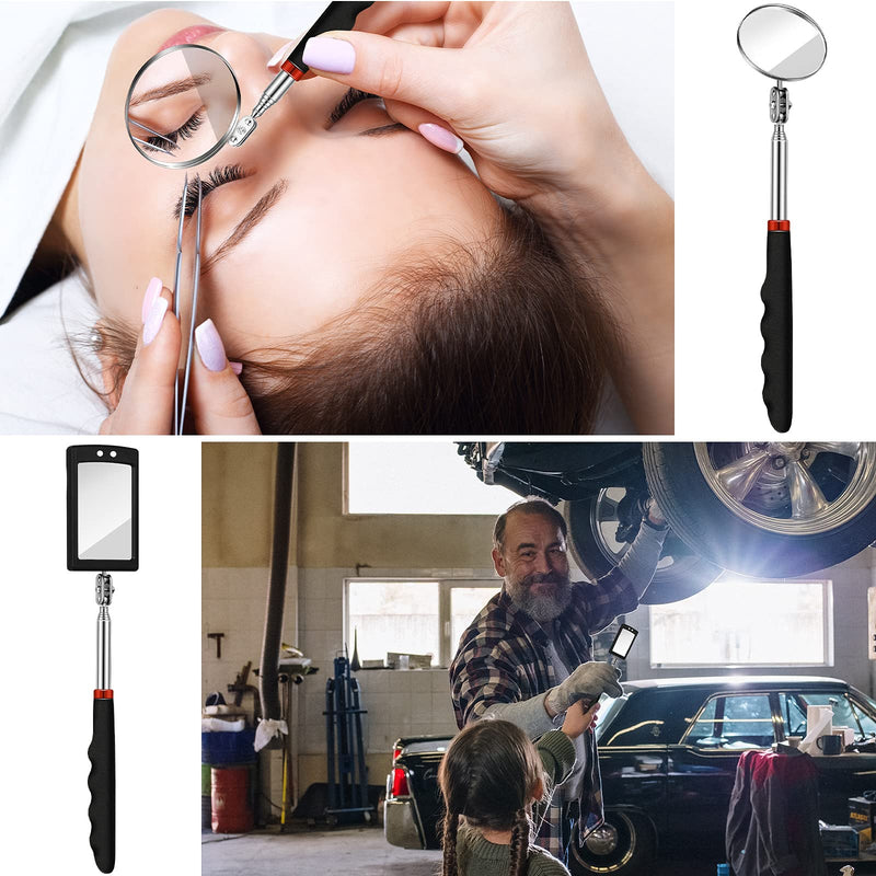 5 Pieces Telescoping Inspection Mirror Round Mirror Stainless Steel Inspection Tool with Long Handle for Check The Condition of The Vehicle, Observe The Eyelashes, Mouth Small Parts (Popular Style) Popular Style